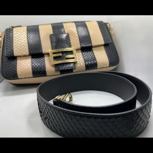 Fendi Python Black and Tan baguette bag